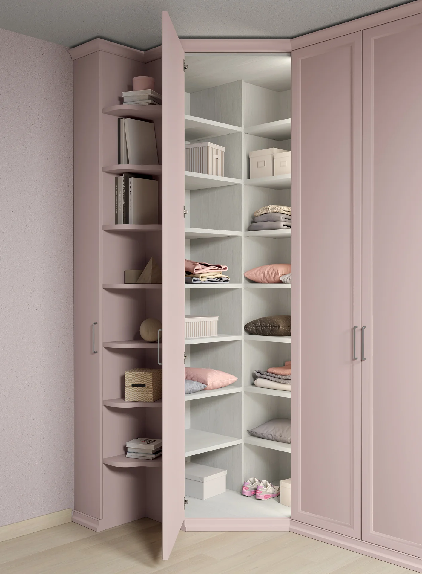 Dettaglio armadio angolare shabby color rosa cipria