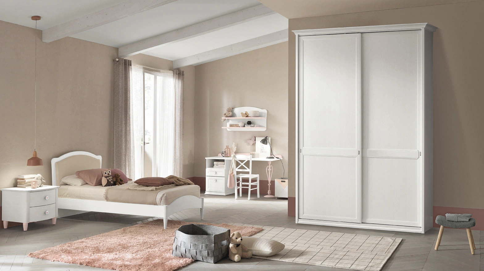 Shabby Singola con armadio bianco