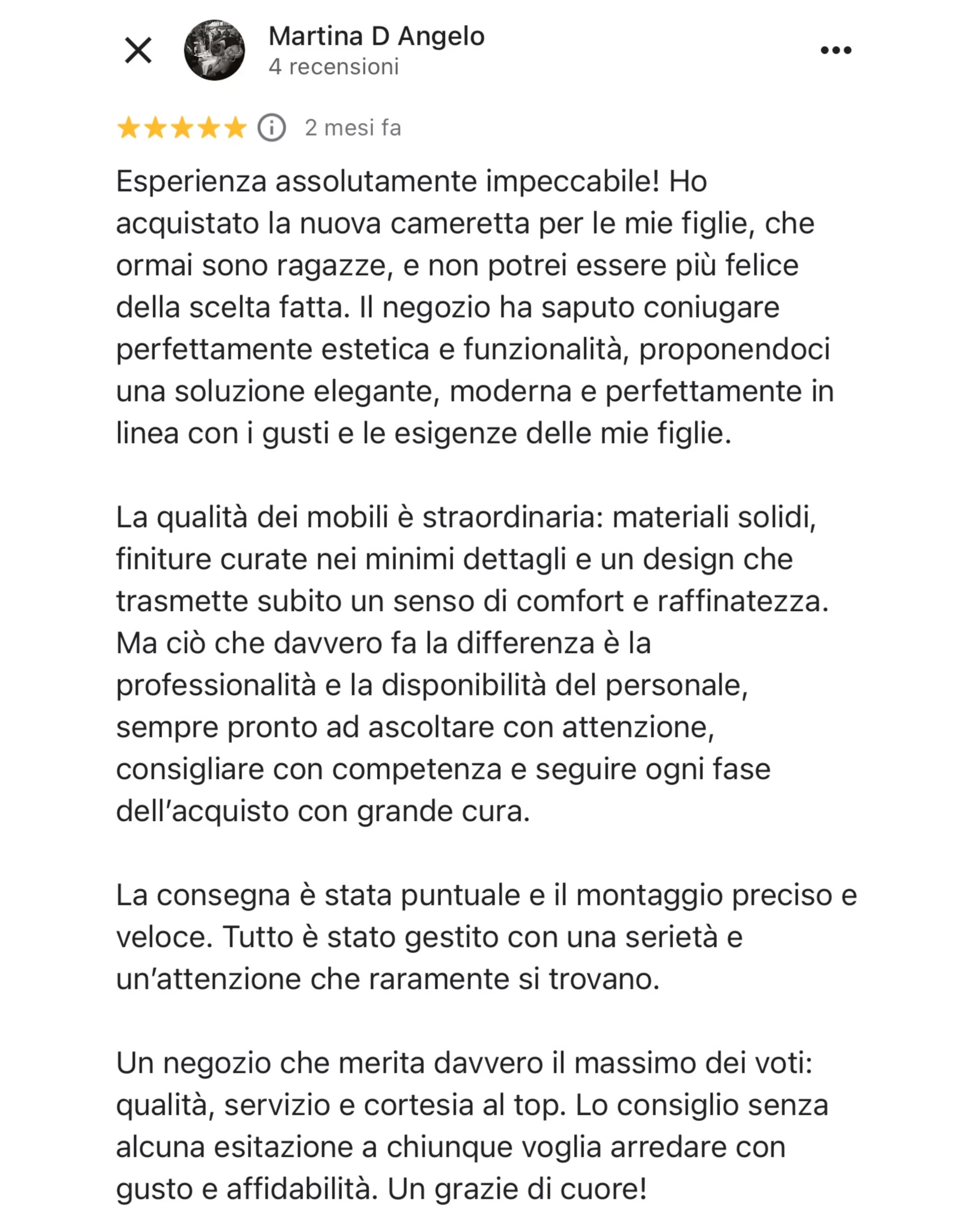 Recensione cliente 1 Livein Camerette