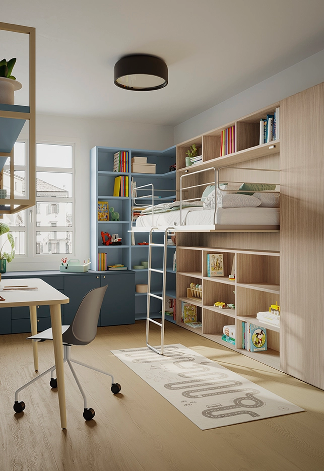 Letto trasformabile singolo con libreria aperto