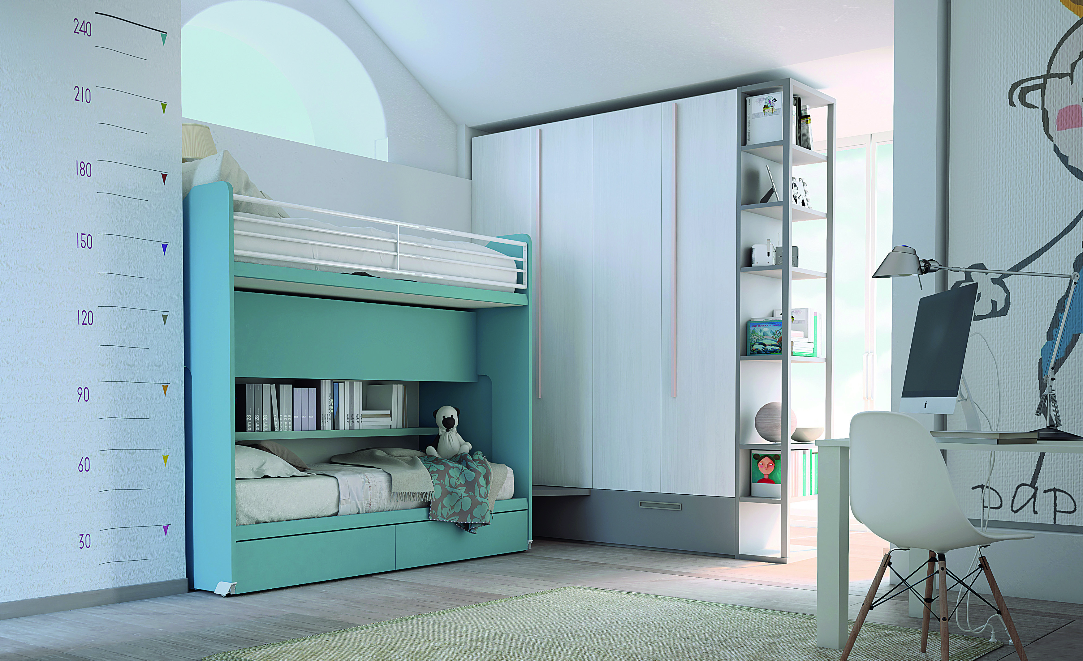 Cameretta con letto a castello e armadio su misura — Sistema Centimetrico LiveIn