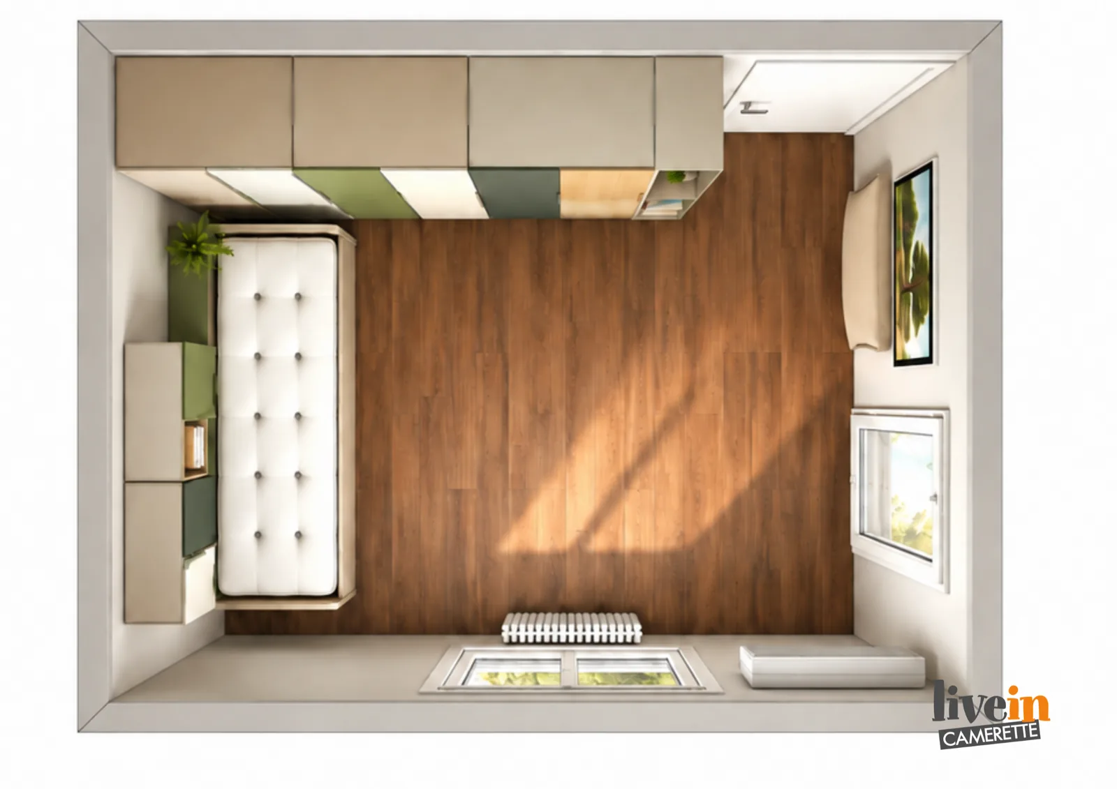 Vista dall'alto cameretta verde 400x430