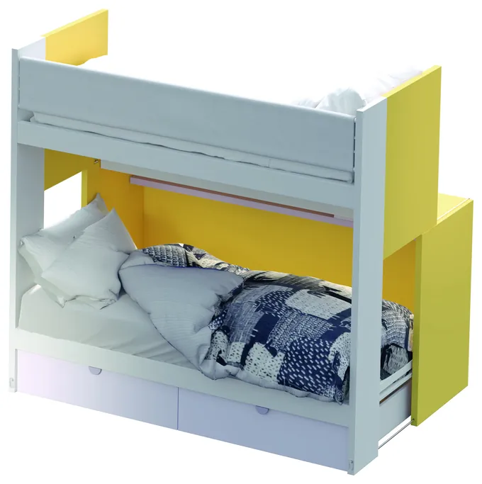 Castello Genius: letto superiore, letto inferiore scorrevole e terzo letto estraibile