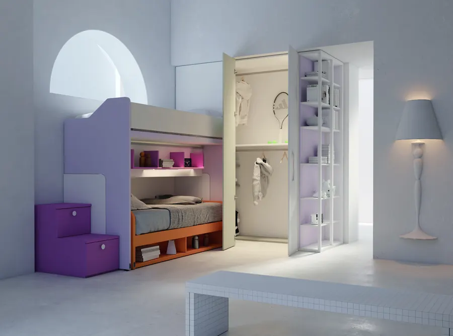Castello Genius chiuso: il letto inferiore rientrato sotto quello alto