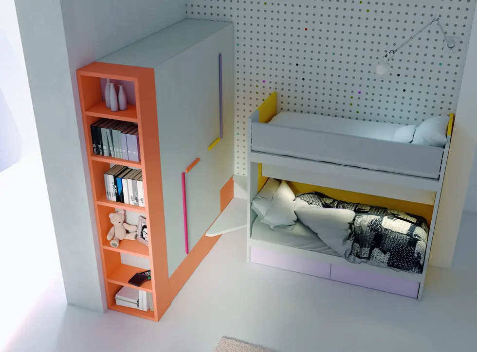 Castello Genius con scala, armadiatura e libreria in una parete di 310 cm