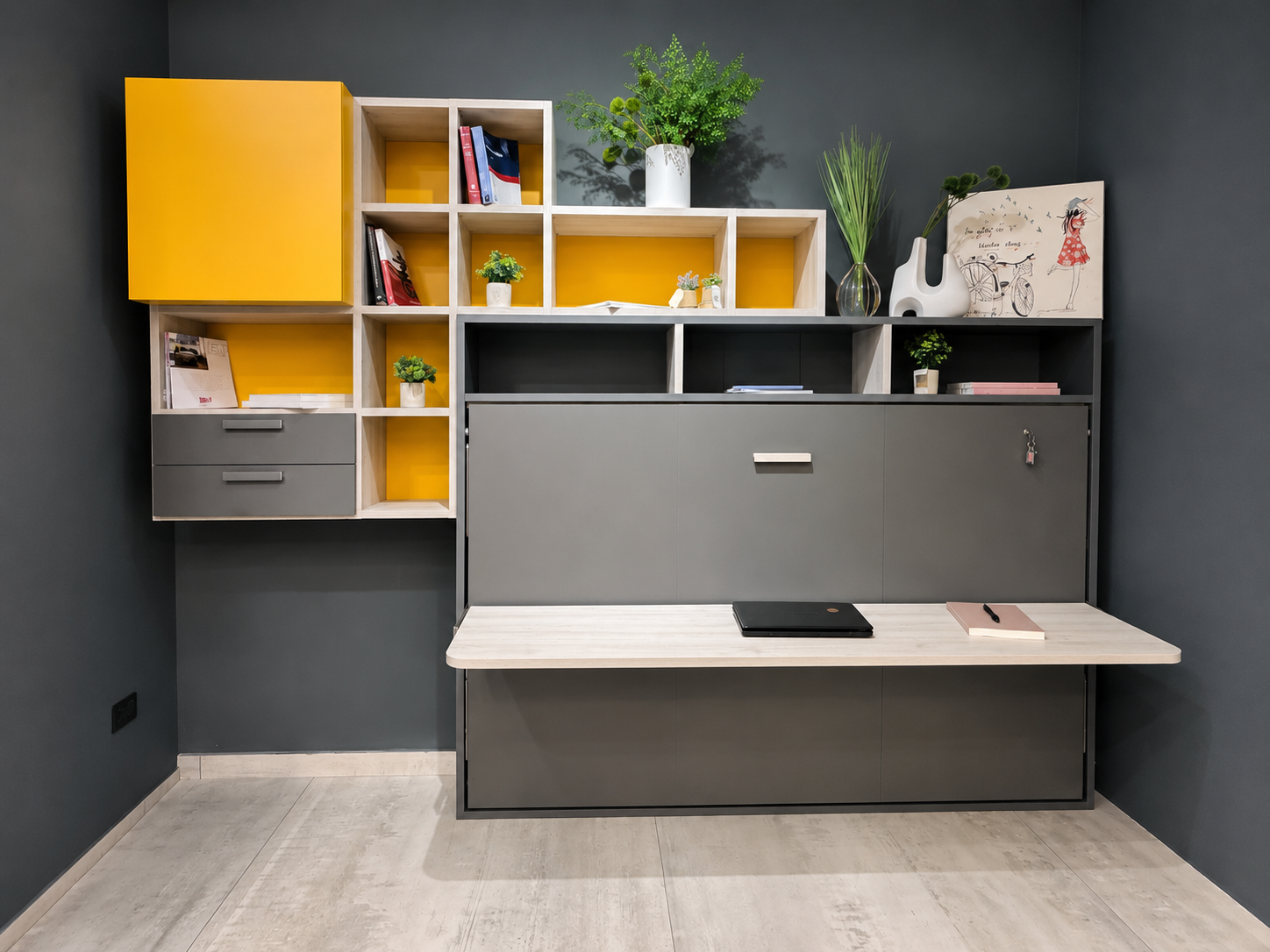 Cameretta Magic 120 · letto a scomparsa + scrivania 2m + libreria — Outlet Mugnano