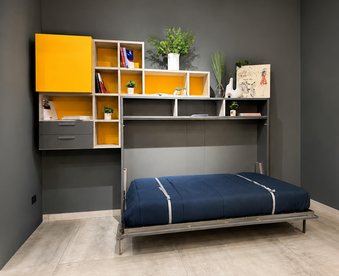 Cameretta Magic 120 · letto a scomparsa + scrivania 2m + libreria — Outlet Mugnano