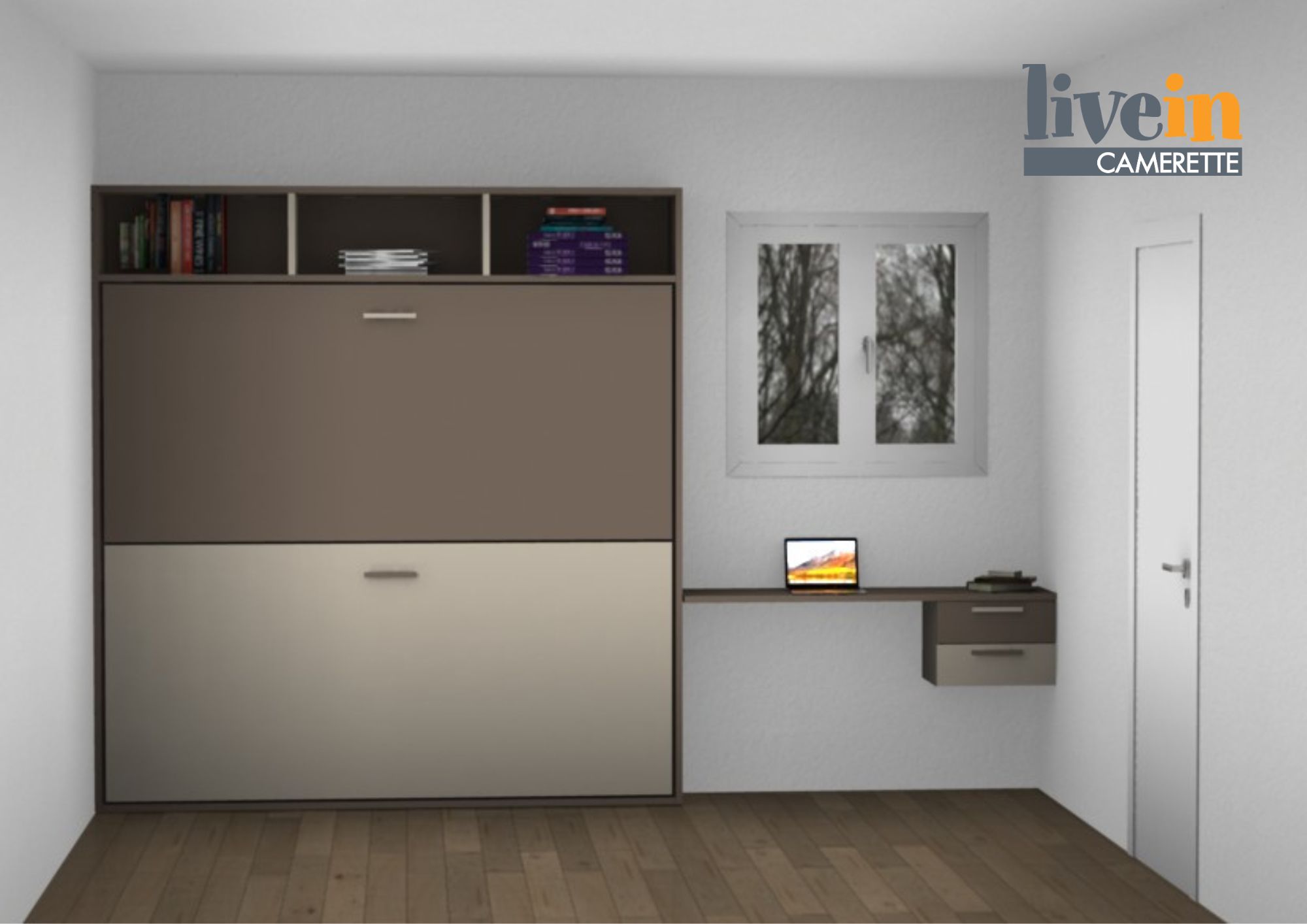 Render Castello Magic con scrivania e libreria in ambiente