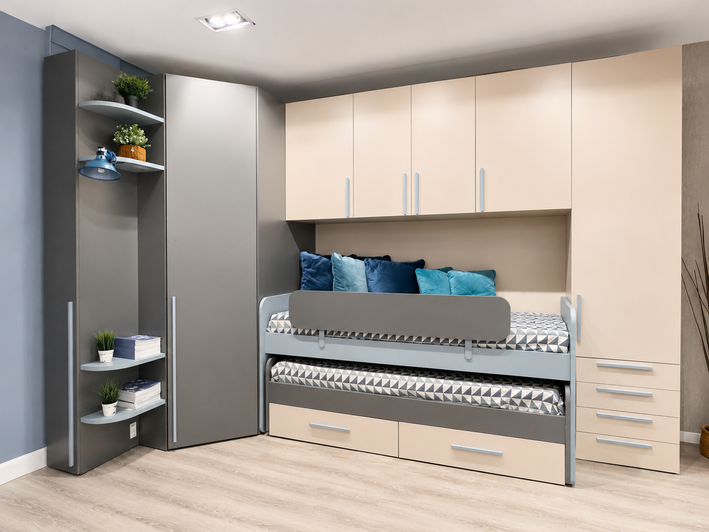 Cameretta Titanio · cabina armadio + 2 letti multifunzione — Outlet Casoria