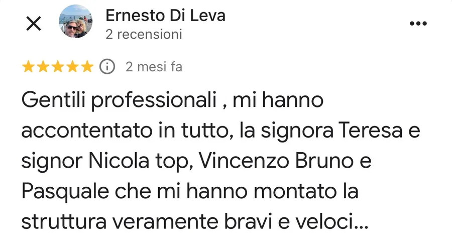 Recensione Google verificata di Ernesto Di Leva su Livein Camerette