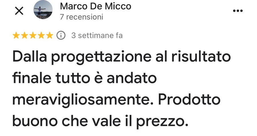 Recensione Google verificata di Marco De Micco su Livein Camerette